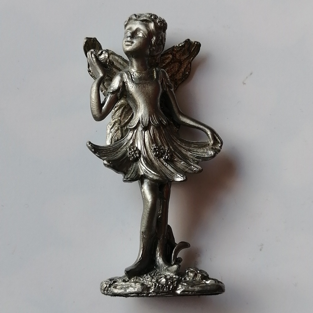 Vintage Peltro Cesellato a Mano Pewter Fairy Miniature Sculpture